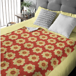 Cobertor Sherpa Padrão Floral Amarelo Dahlia em Vermelho