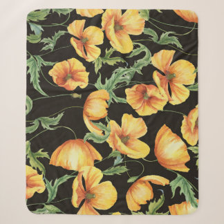 Cobertor Sherpa Padrão Floral Amarelo de Aquarela