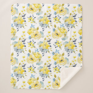 Cobertor Sherpa Padrão Floral Amarelo de Aquarela