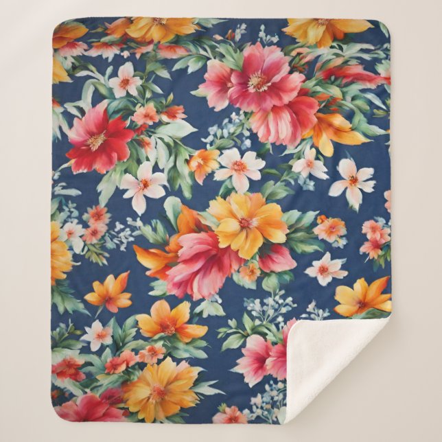 Cobertor Sherpa Padrão Floral Amarelo de Verão (Frente)