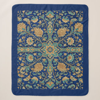 Cobertor Sherpa Padrão Floral Arabesco Persa Azul Real