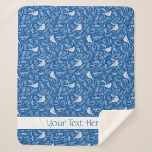 Cobertor Sherpa Padrão Floral Azul Brilhante e Branco de inverno
