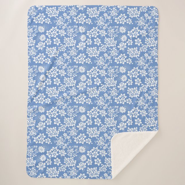 Cobertor Sherpa Padrão floral.b L Azul BG (Frente)