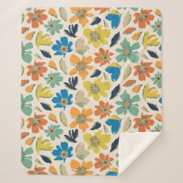 Cobertor Sherpa Padrão Floral Boho Desenhado à Mão Abstrato