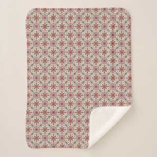 Cobertor Sherpa Padrão Floral Boho em Vermelho, Rosa e Turquesa