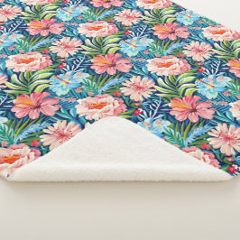 Cobertor Sherpa Padrão Floral Bonito de Flores de Verão Tropical
