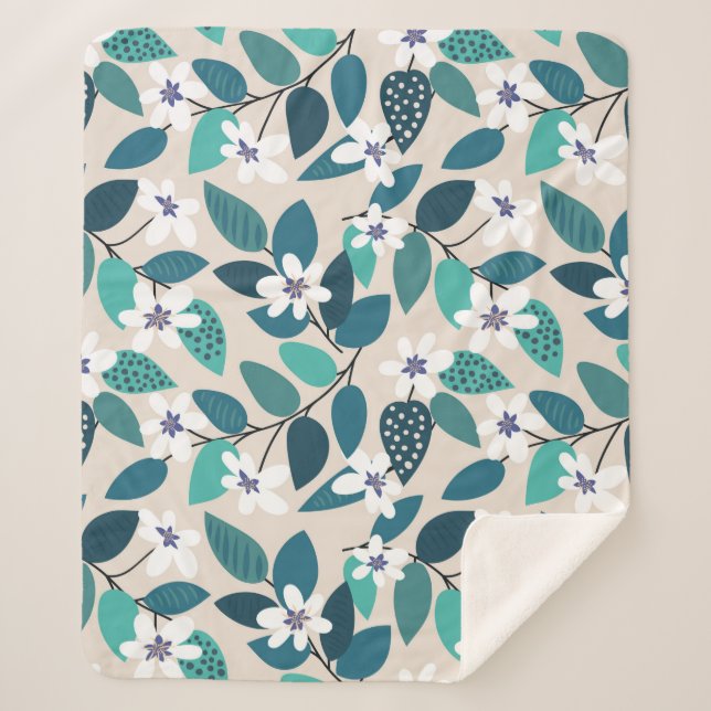 Cobertor Sherpa Padrão floral contínuo ventilado. Belo branco (Frente)