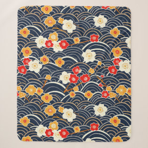 Cobertor Sherpa Padrão Floral de Ameixa em Flor Onda Japonesa Mari