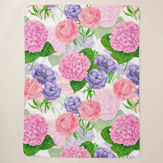 Cobertor Sherpa Padrão floral de aquarela (Frente)