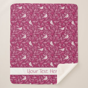 Cobertor Sherpa Padrão Floral de Aves Brancas de Inverno, Rosa Br