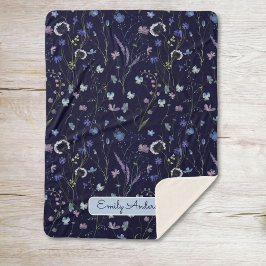 Cobertor Sherpa Padrão Floral de Flor Bonito Roxo Azul