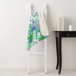 Cobertor Sherpa Padrão Floral de Folha de Folha de Cinza Verde Azu