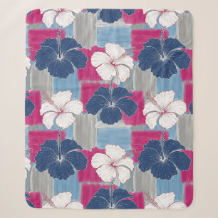 Cobertor Sherpa Padrão Floral de Hibisco Azul Elegante (5)