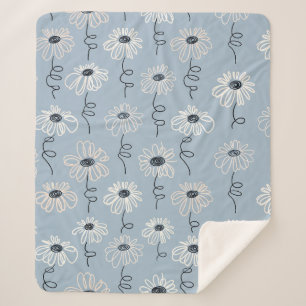 Cobertor Sherpa Padrão Floral de Margarida Minimalista (7)