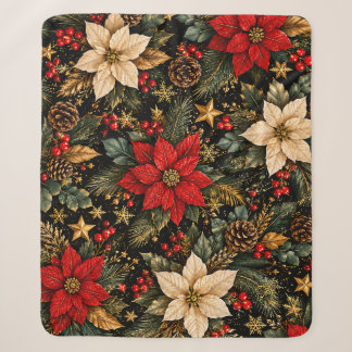Cobertor Sherpa Padrão Floral de Natal de Poinsettia de Luxo