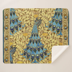 Cobertor Sherpa Padrão Floral de Pavão Azul Art Nouveau Antigo