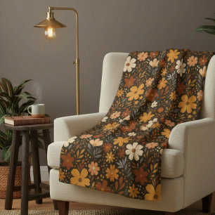 Cobertor Sherpa Padrão Floral de Queda Vintage - Flores de outono