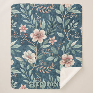 Cobertor Sherpa Padrão Floral Elegante com Brilhos Rosa e Creme