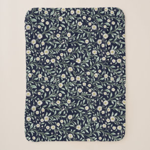 Cobertor Sherpa Padrão Floral Elegante Daisy em Fundo Escuro