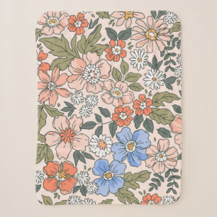 Cobertor Sherpa Padrão floral elegante em flores de desenhar manu