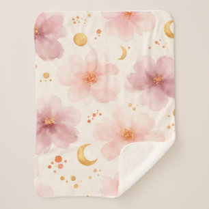 Cobertor Sherpa Padrão Floral em Aquarela Rosa Elegante