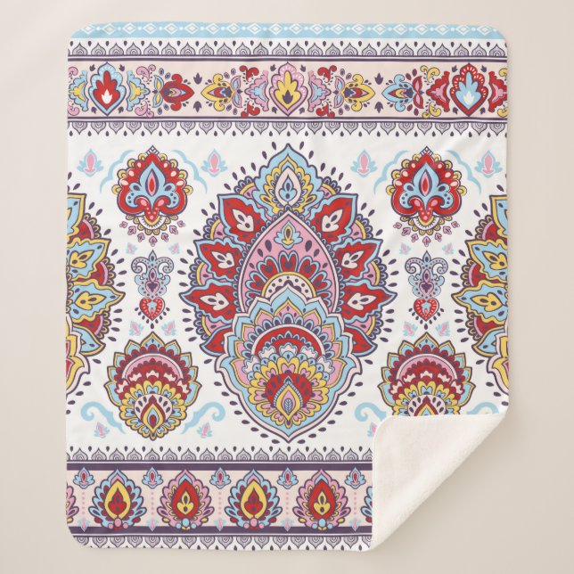Cobertor Sherpa Padrão floral índio de medalhão. Mães étnicas (Frente)