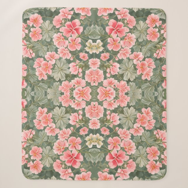 Cobertor Sherpa Padrão Floral Invisível Flores De Gerânio (Frente)
