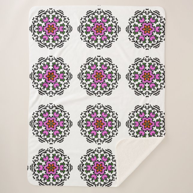 Cobertor Sherpa Padrão Floral Mandala (Frente)
