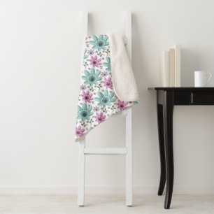 Cobertor Sherpa Padrão Floral Pastel Sem Costura