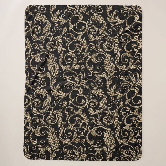 Cobertor Sherpa Padrão floral preto-branco-cinzento (Frente)