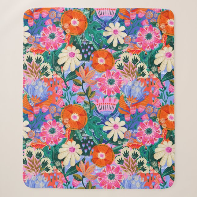 Cobertor Sherpa Padrão Floral Retro Ousado (Frente)