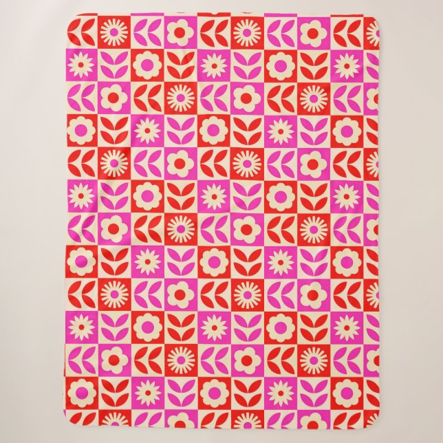 Cobertor Sherpa Padrão Floral Retro Vibrante (Frente)