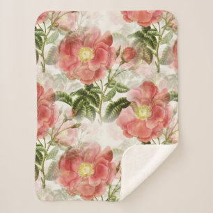 Cobertor Sherpa Padrão Floral Rosa Camellia