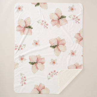 Cobertor Sherpa Padrão Floral Sem Costura com Aquarela Suave