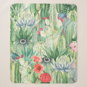 Cobertor Sherpa Padrão floral sem costura com cactos, suculentos 