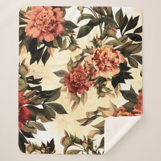 Cobertor Sherpa Padrão floral sem costura com rosas vermelhos e la