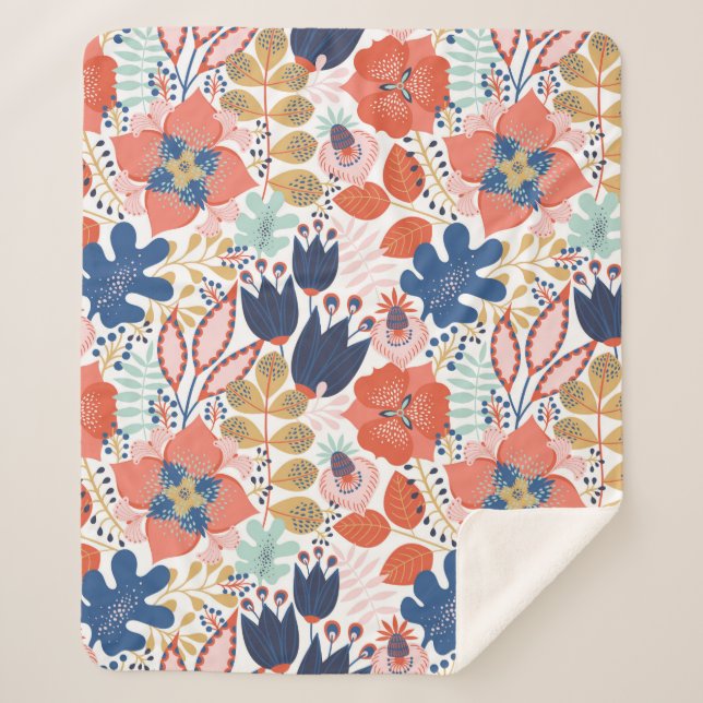 Cobertor Sherpa Padrão floral sem costura em branco. Abstrato back (Frente)