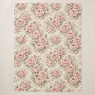 Cobertor Sherpa Padrão Floral Sem Costura Rosa Vintage Elegante