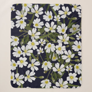 Cobertor Sherpa padrão floral sem escovas vintage com campo branco