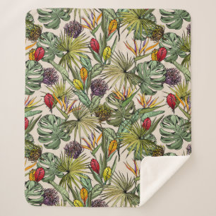 Cobertor Sherpa Padrão Floral Tropical