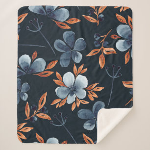 Cobertor Sherpa Padrão floral uniforme de aquarelas com indigo flo