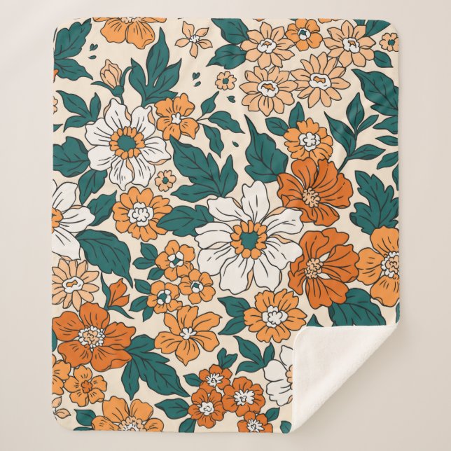 Cobertor Sherpa Padrão floral uniforme de vindima. estilo de liber (Frente)