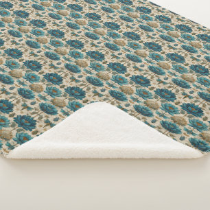 Cobertor Sherpa Padrão Floral Verde Toile de Jouy do Antigo Egito