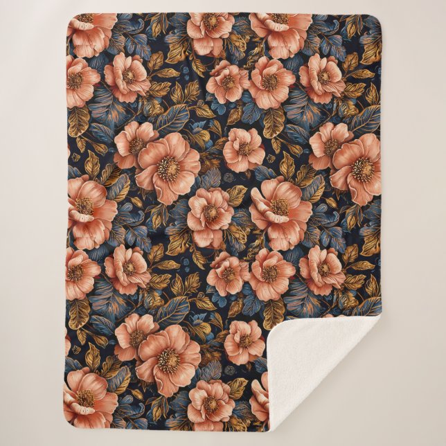 Cobertor Sherpa Padrão floral vívido (Frente)