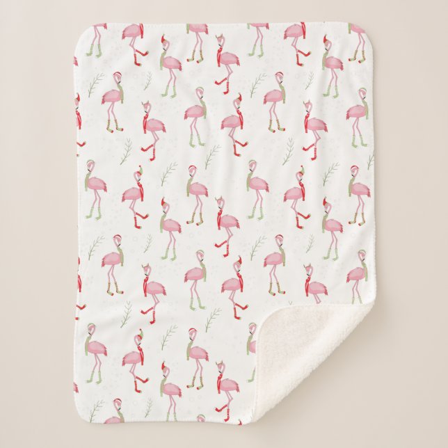 Cobertor Sherpa Padrão fofo de flamingo rosa de Natal  (Frente)