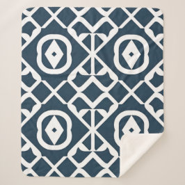 Cobertor Sherpa Padrão Geométrico Abstrato Azul e Branco