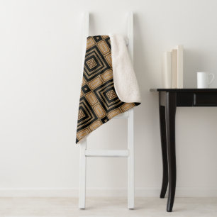 Cobertor Sherpa Padrão Geométrico Art Déco Preto e Dourado Elegant