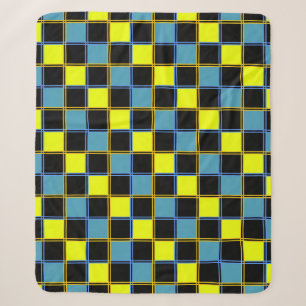 Cobertor Sherpa Padrão geométrico azul-amarelo