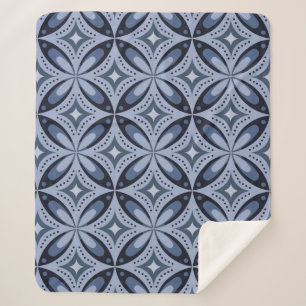 Cobertor Sherpa Padrão Geométrico Azul Estilo Retro