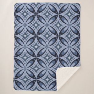 Cobertor Sherpa Padrão Geométrico Azul Estilo Retro